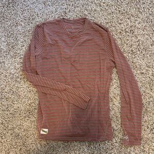 Tracksmith Red and Gray Striped Long Sleeve Tee